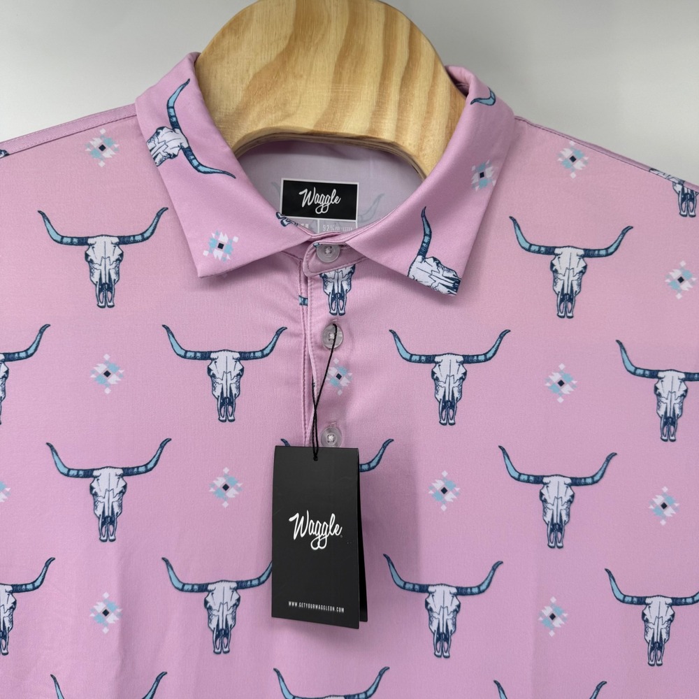 Waggle Highlands Polo Mens 3XL Pink Longhorn Skull Southwestern Golf Shirt NWT - Picture 9 of 11
